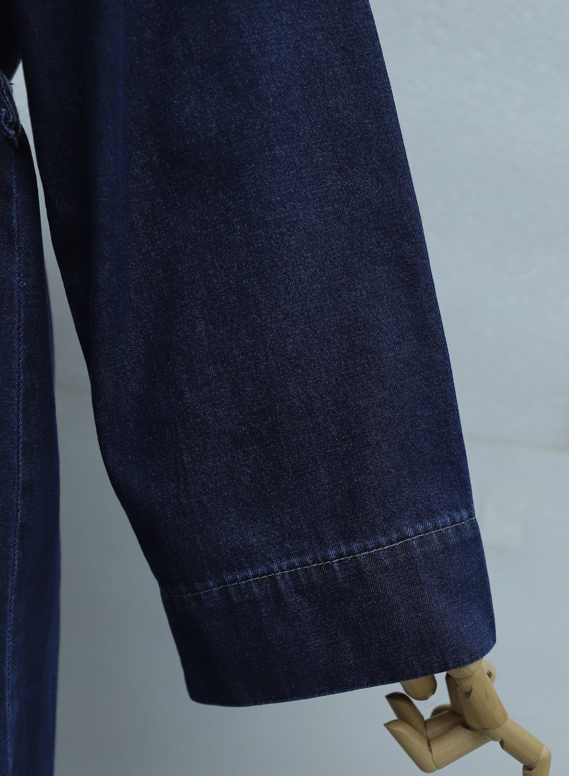 Long Denim Kimono with Tie Waist and Brooch Detail - Navy - Podyumplus - by Peralane - photo 6