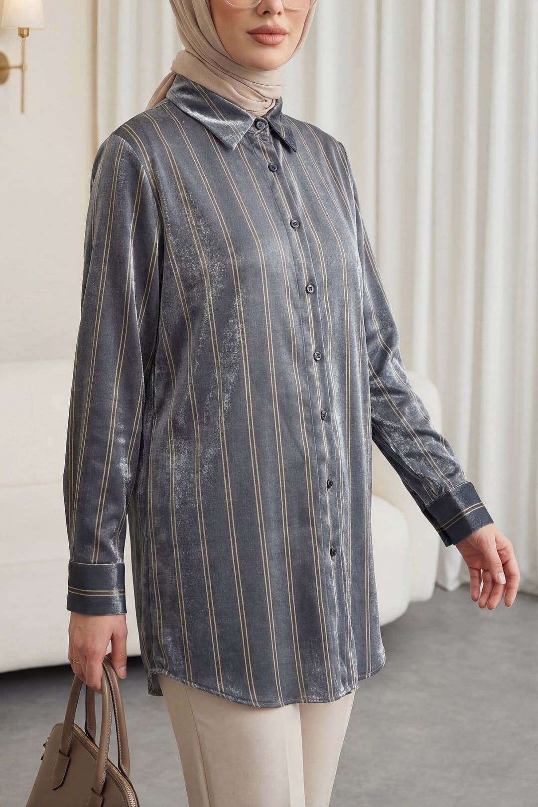 Striped Woven Shirt - Anthracite - Podyumplus - by Peralane