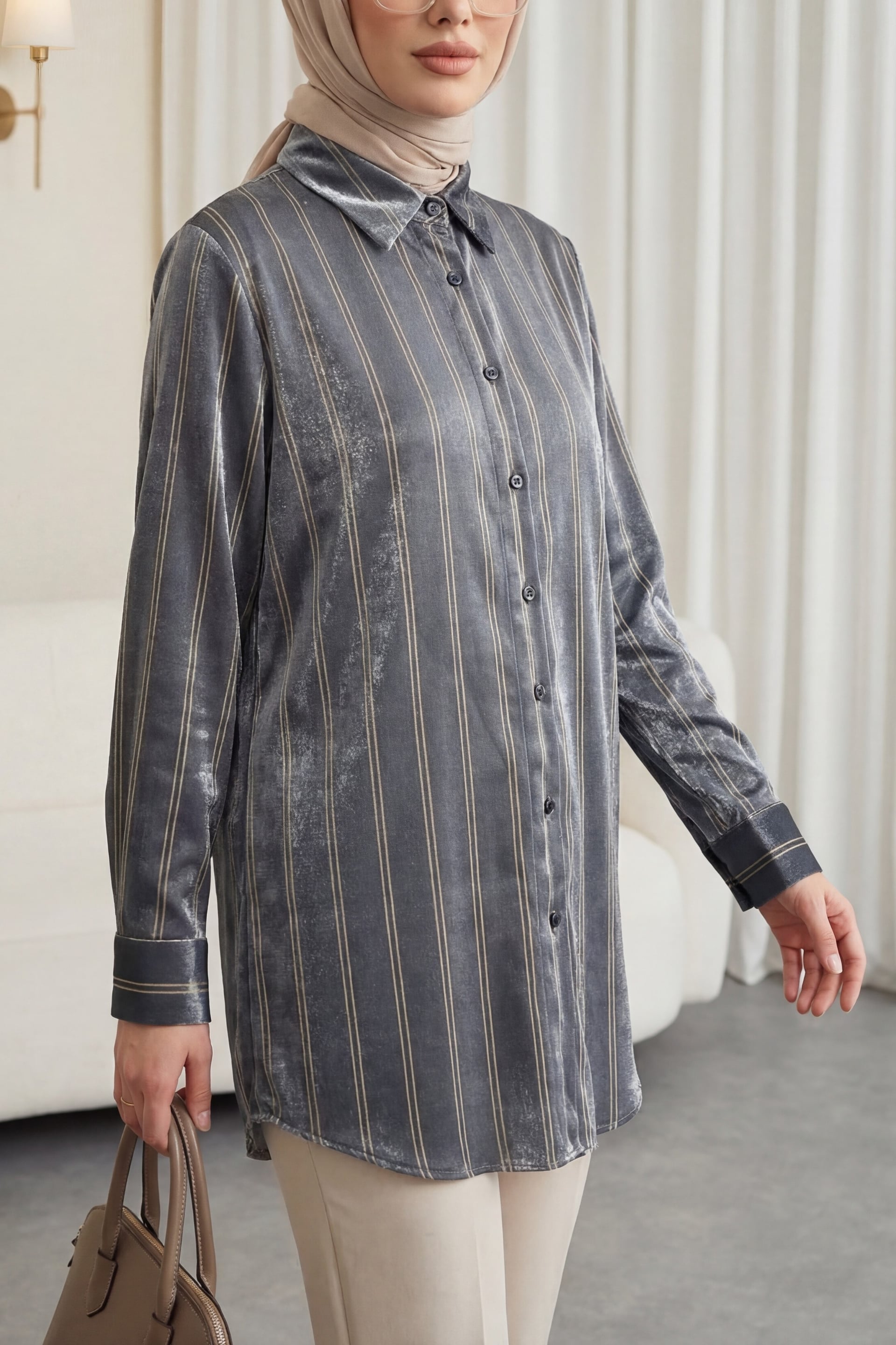 Striped Woven Shirt - Anthracite - Podyumplus - by Peralane