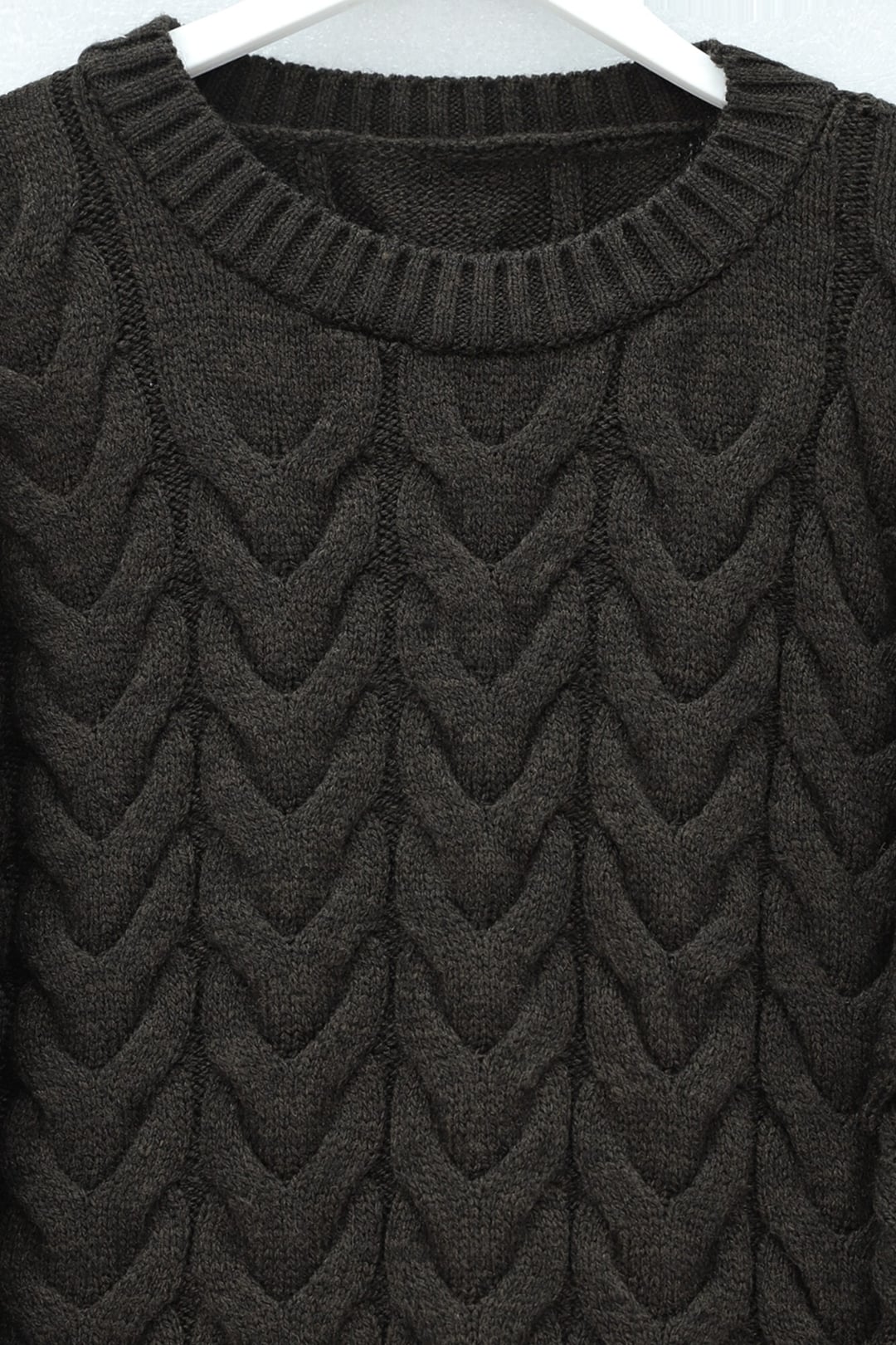 Knit Patterned Cropped Sweater - Dark Brown - Podyumplus - by Peralane - photo 4