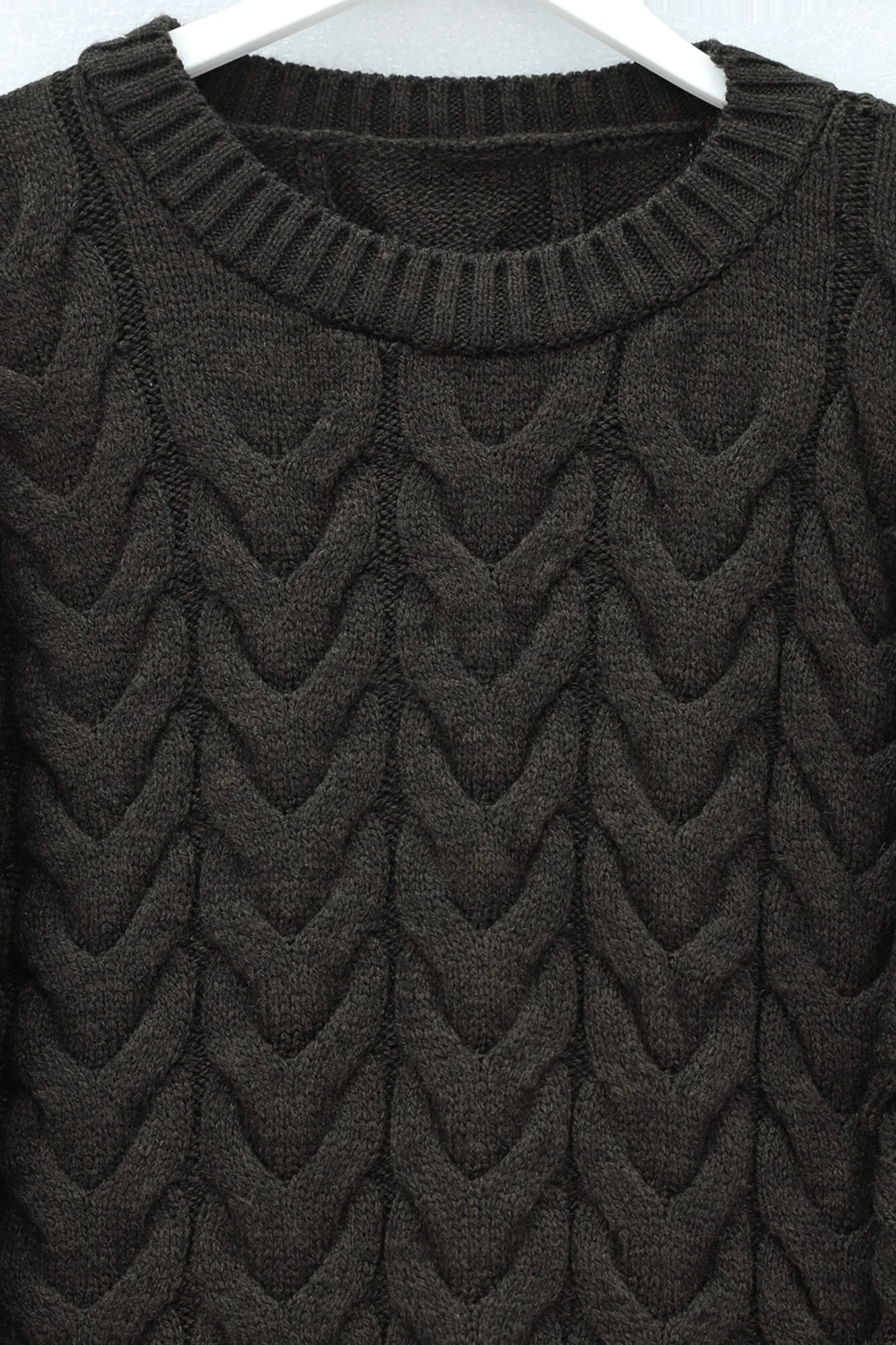 Knit Patterned Cropped Sweater - Dark Brown - Podyumplus - by Peralane - photo 4