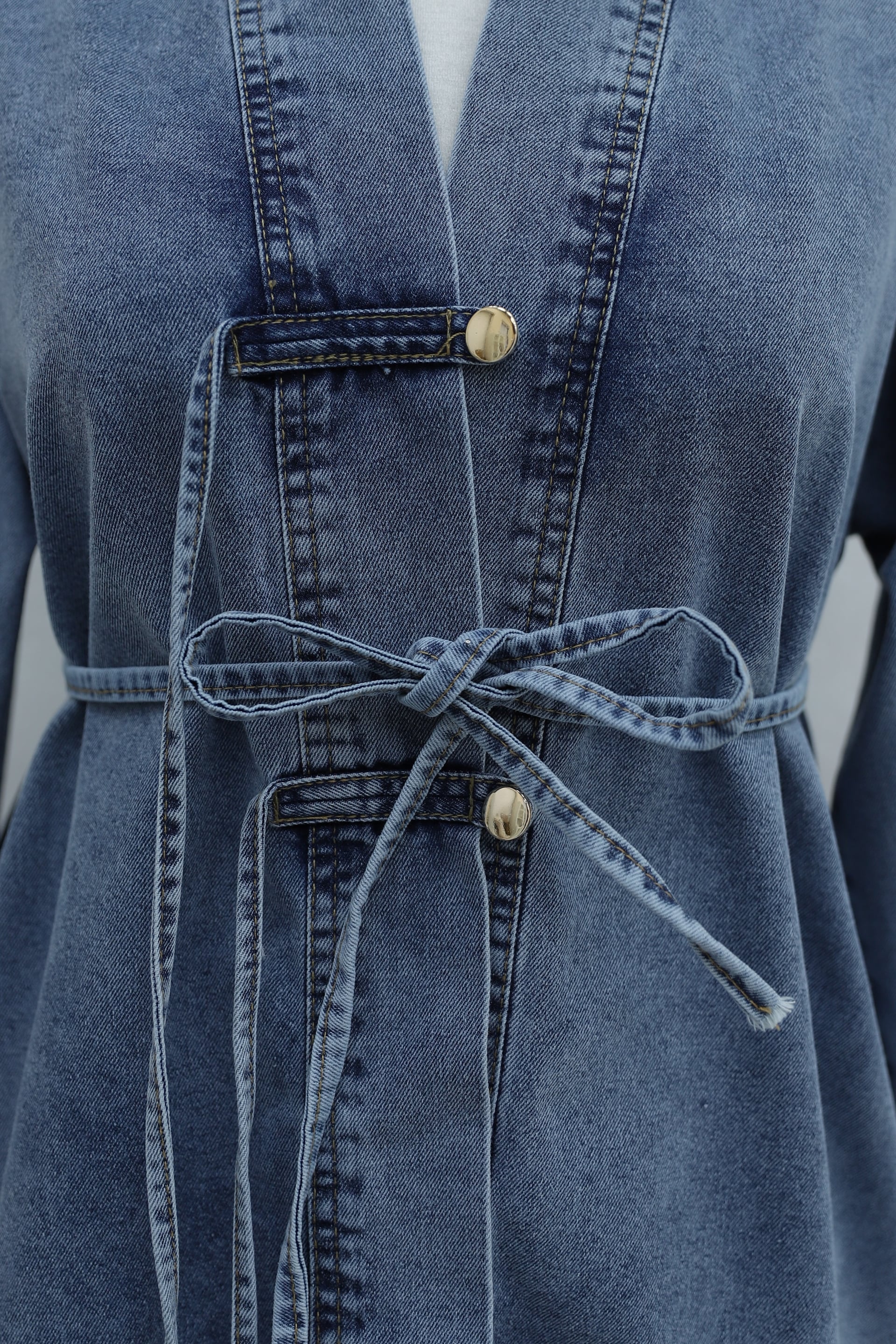 Denim Kimono Co-ord Set with Wide-Leg Trousers - Ice Blue - Podyumplus - by Peralane - photo 6