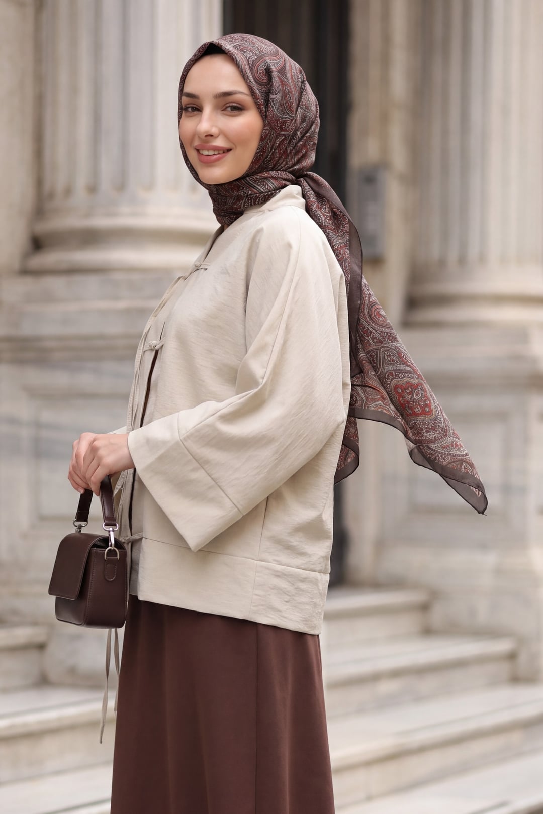 Chinese Knot Closure Mandarin Collar Parachute Kimono - Stone - Podyumplus - by Peralane - photo 6