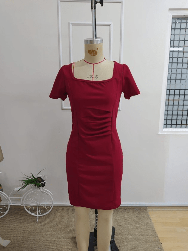 Women's Short Sleeve Square Neck Side Ruched Crepe Dress - Janes - by Peralane - photo 5