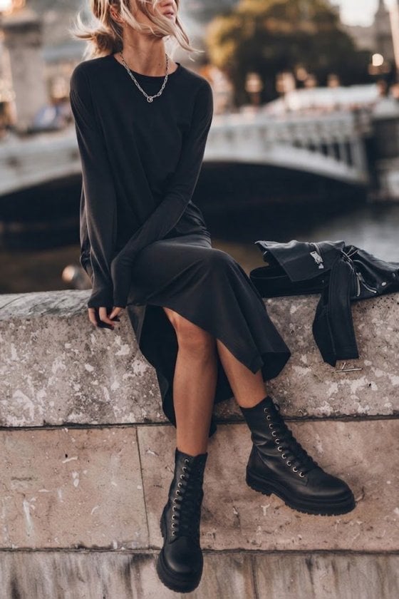 Women's Long Sleeve Black Midi Dress with Side Slit - Janes - by Peralane - photo 9