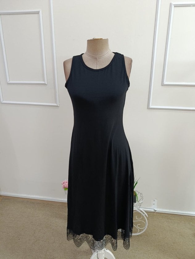 Women's Sleeveless Round Neck Midi Dress with Lace Trim - Janes - by Peralane - photo 4