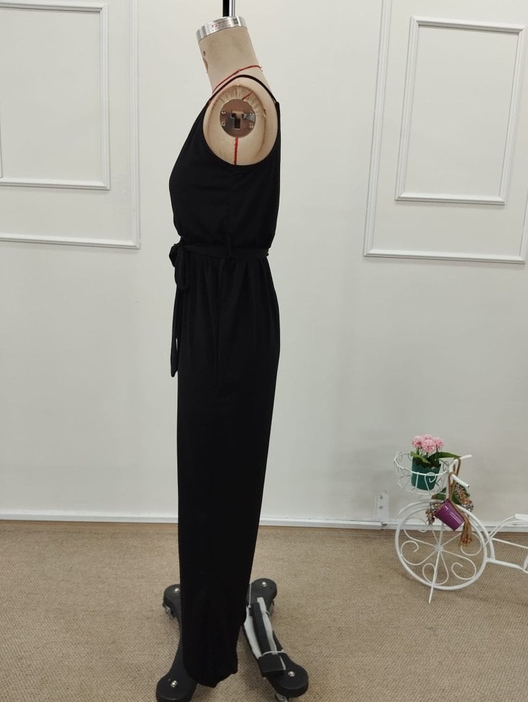 Women's Sleeveless Wrap Jumpsuit with Belt - Black - Janes - by Peralane - photo 6