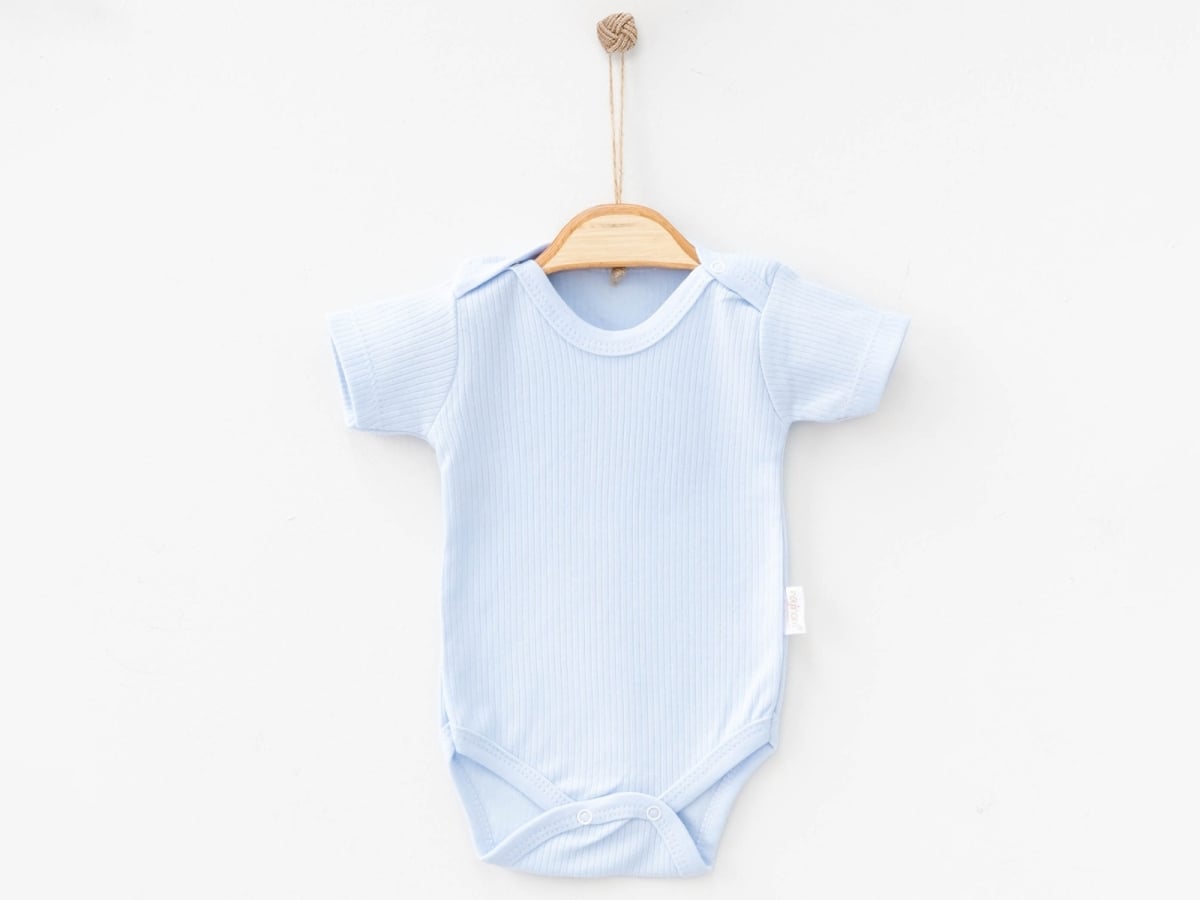Plain Ribbed Short-Sleeve Unisex Snap Bodysuit - Light Blue (Pack of 4) - Nayinom - by Peralane