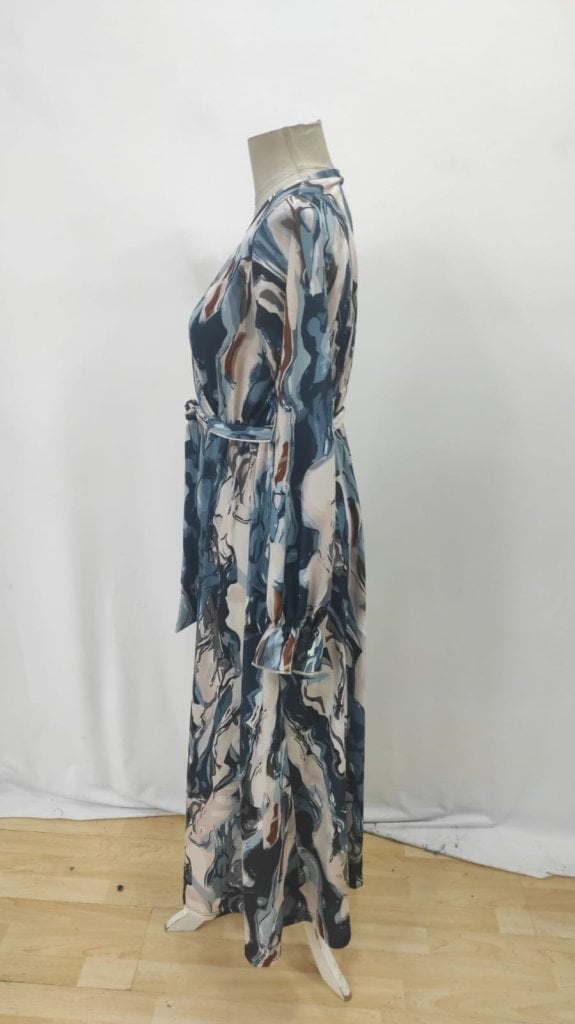 Women's Long-Sleeve Wrap Maxi Dress with Tie Waist and Marbled Print - Janes - by Peralane - photo 7