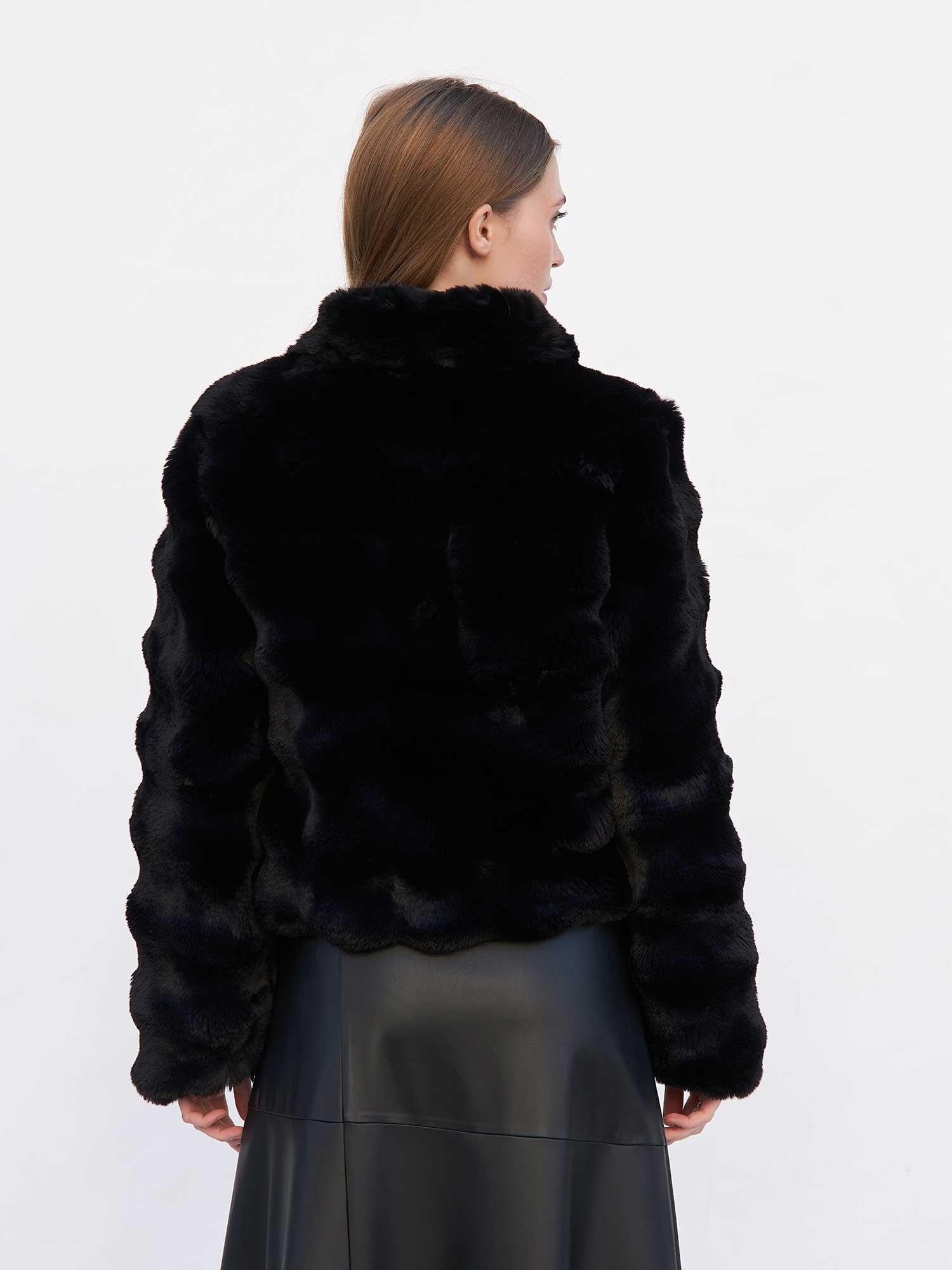 Black Faux Fur Jacket with Faux Leather Trim - Lefon - by Peralane - photo 8