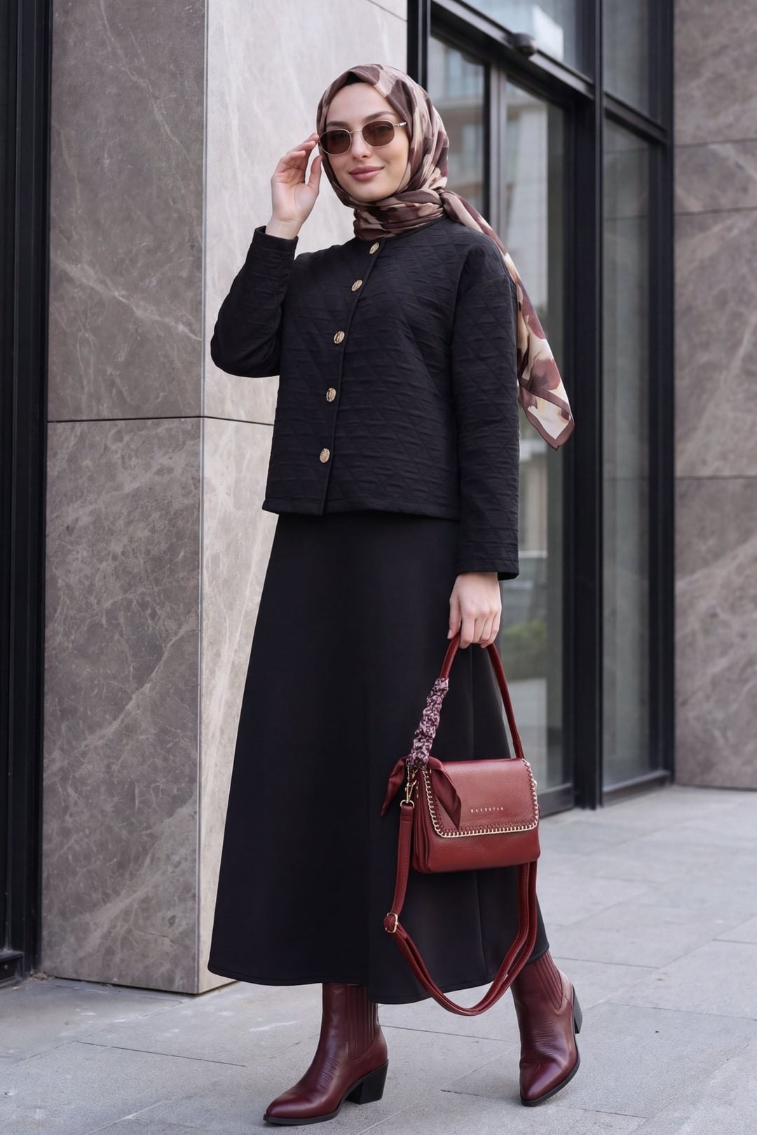 Quilted Button Front Jacket and Skirt Set - Black - Podyumplus - by Peralane - photo 2