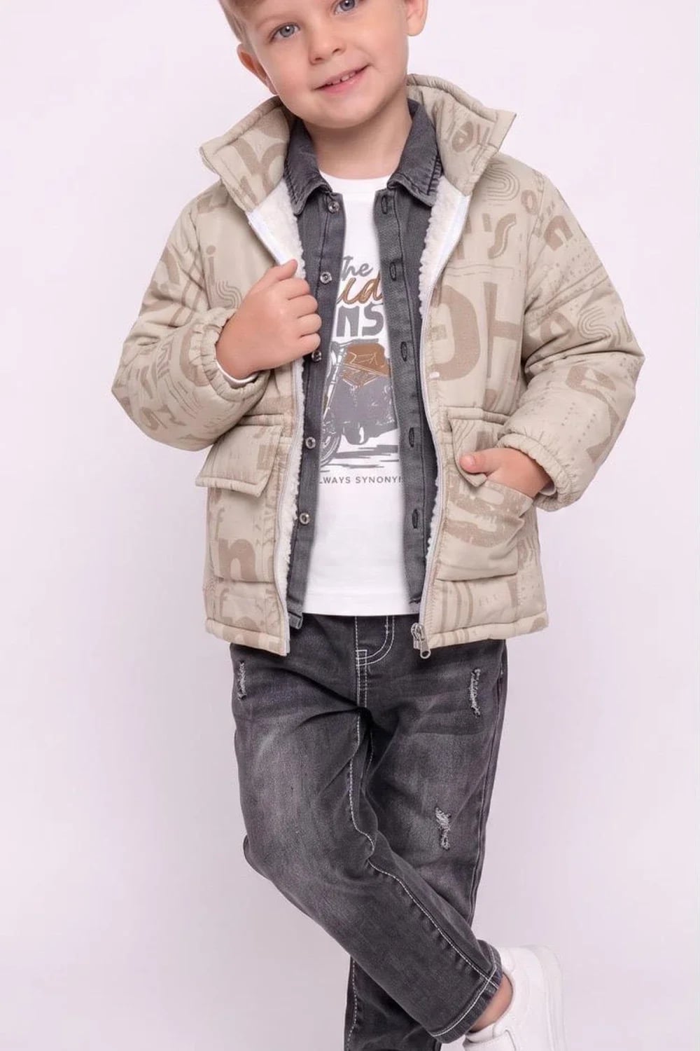 Boys' 4-Piece Padded Jacket Set - Cream - Has Bereket - by Peralane