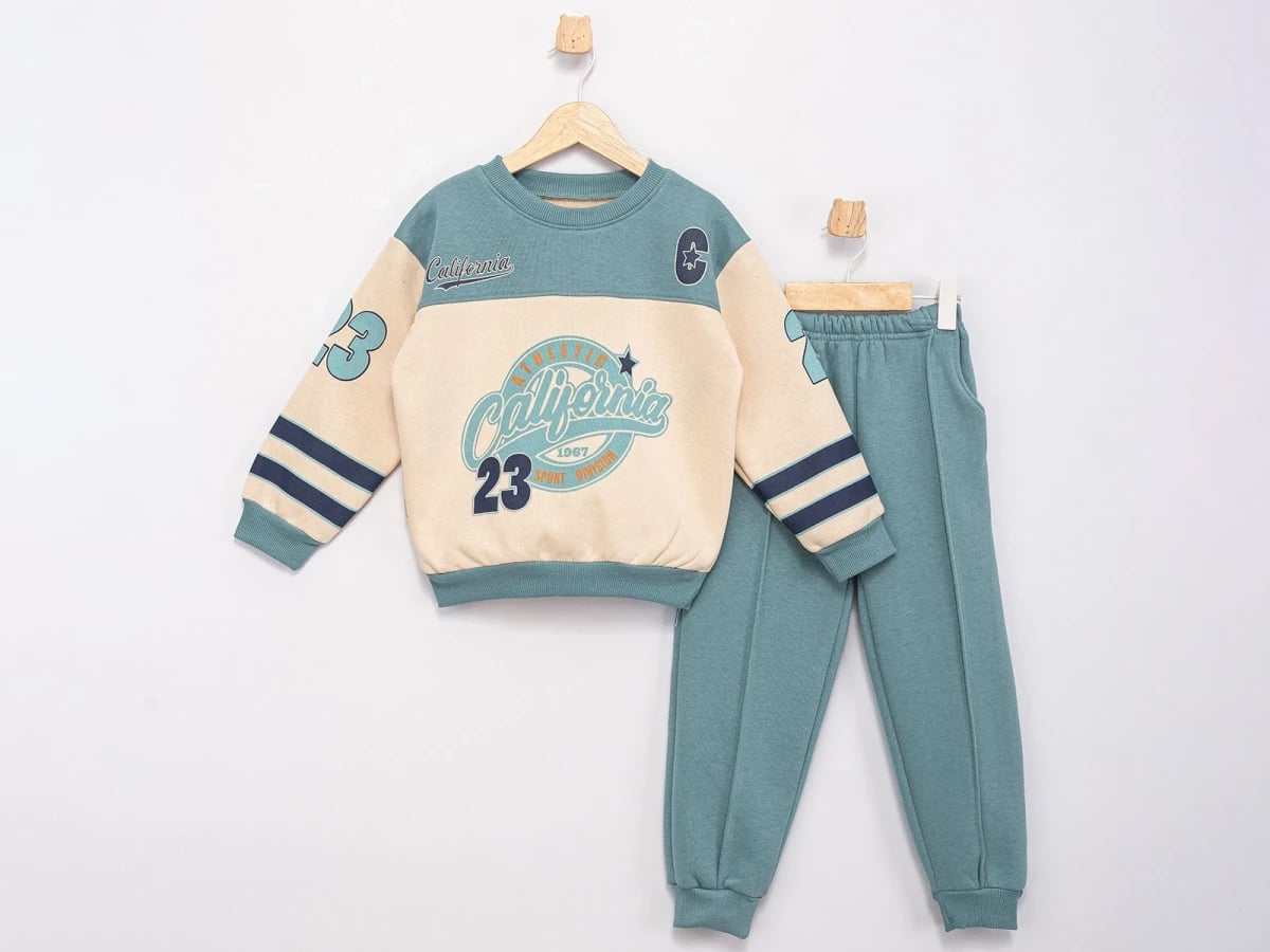 California Printed Boys' Sweatshirt and Trousers Set - Teal - Feely Kids - by Peralane
