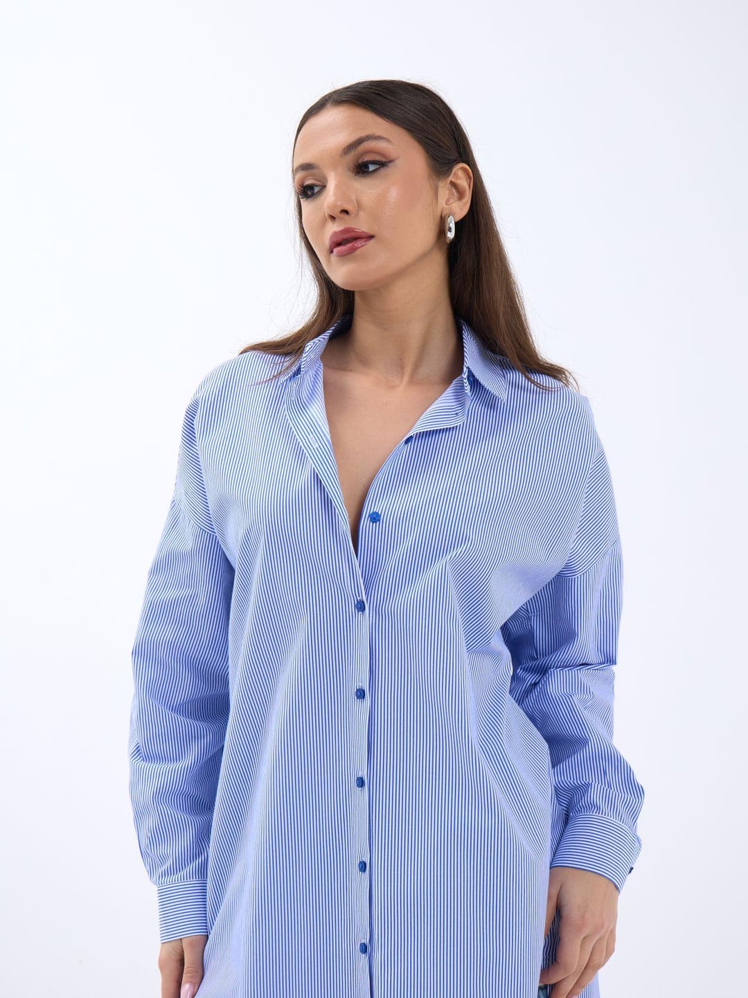 Blue and White Striped Oversized Shirt Dress - Fame - by Peralane - photo 2