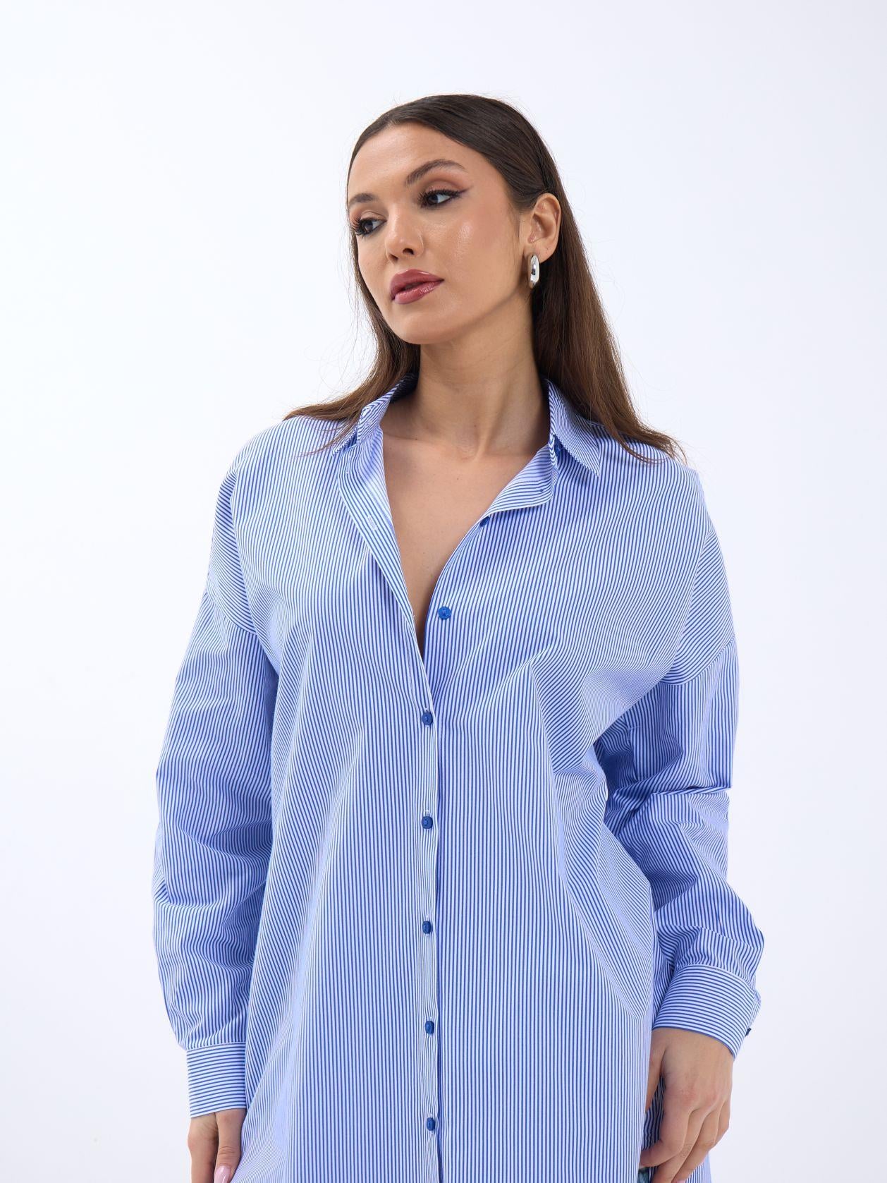 Blue and White Striped Oversized Shirt Dress - Fame - by Peralane - photo 2