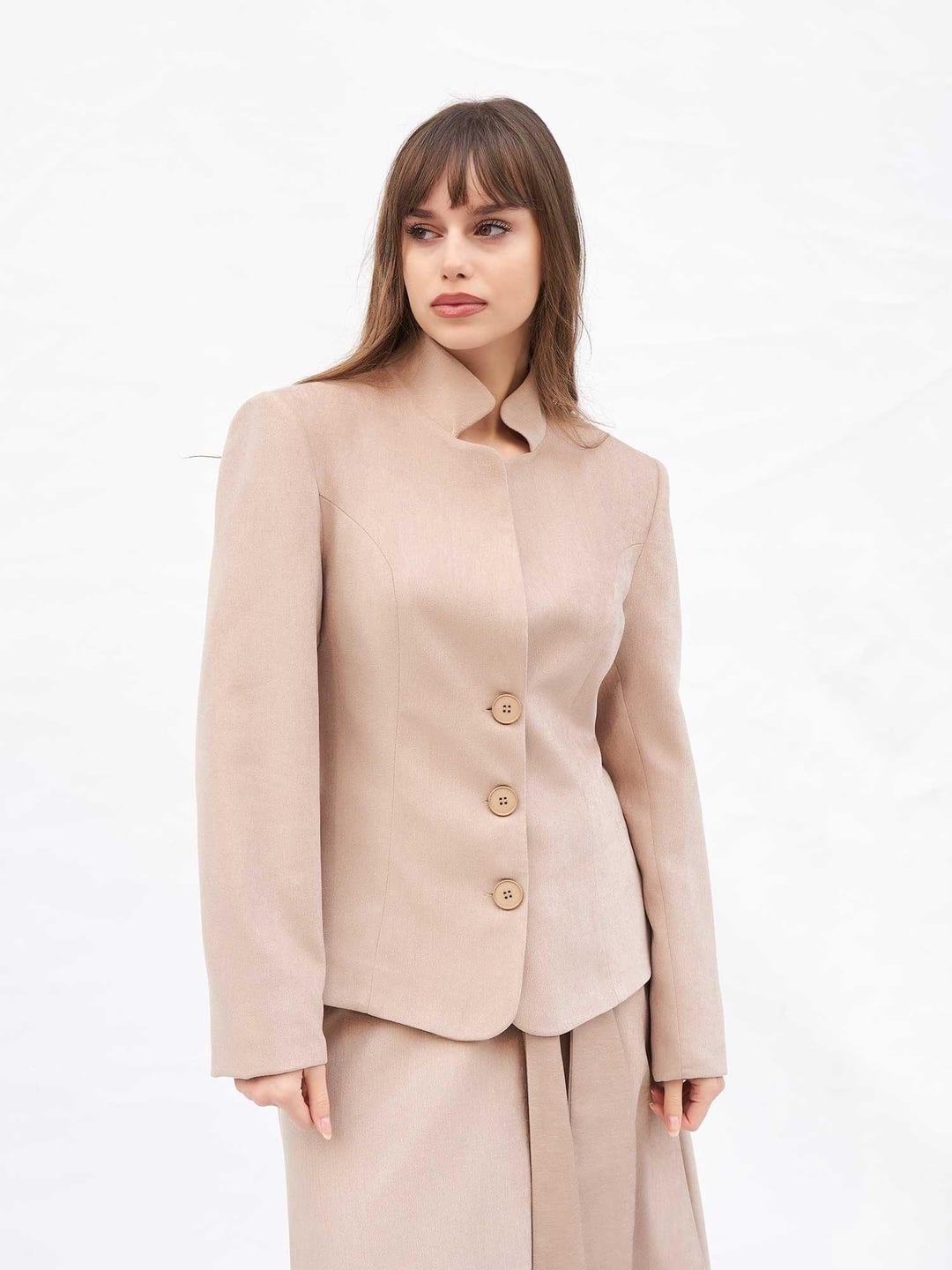 Beige Suede-Look Jacket and Pleated Midi Skirt Set - Lefon - by Peralane - photo 4