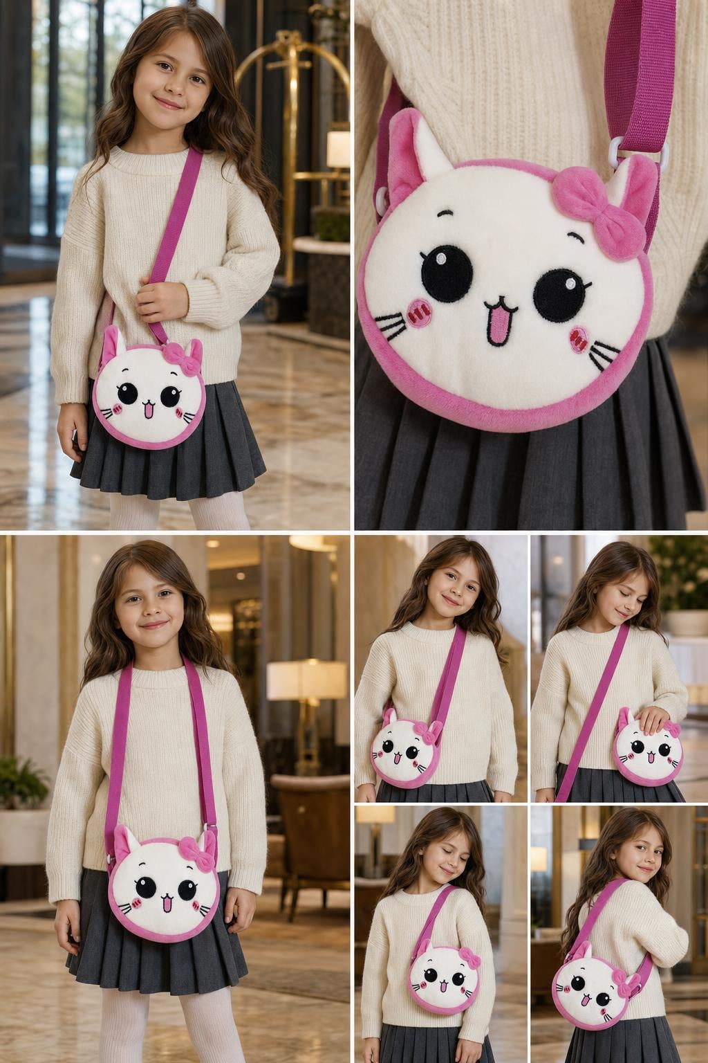 Fuchsia Cat Face Plush Crossbody Bag for Girls - Nesvay - by Peralane - photo 3