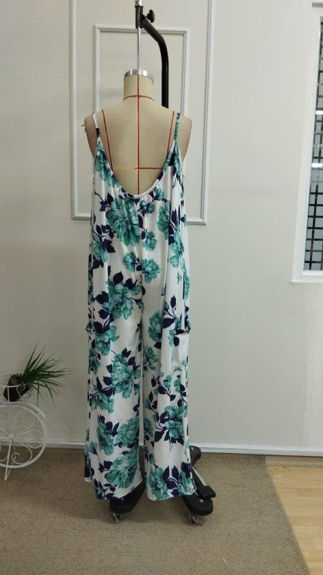 Women's Spaghetti Strap Floral Long Jumpsuit with Pockets - Janes - by Peralane - photo 6