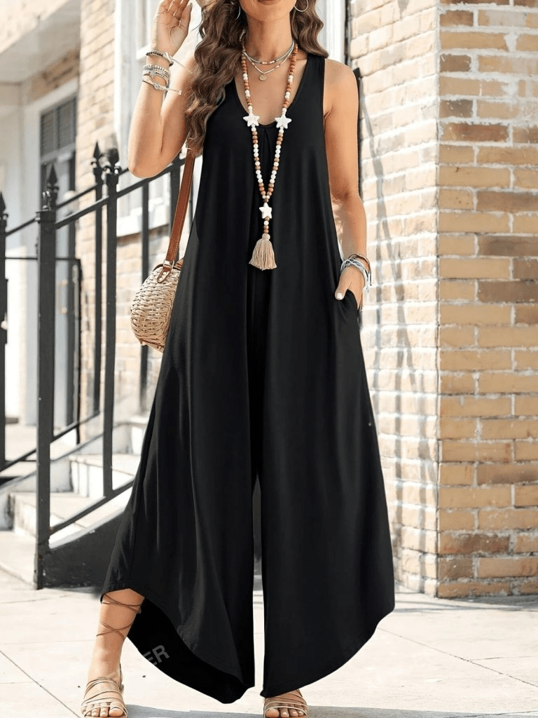 Women's Sleeveless Round Neck Pocketed Casual Long Viscose Jumpsuit - Janes - by Peralane - photo 4