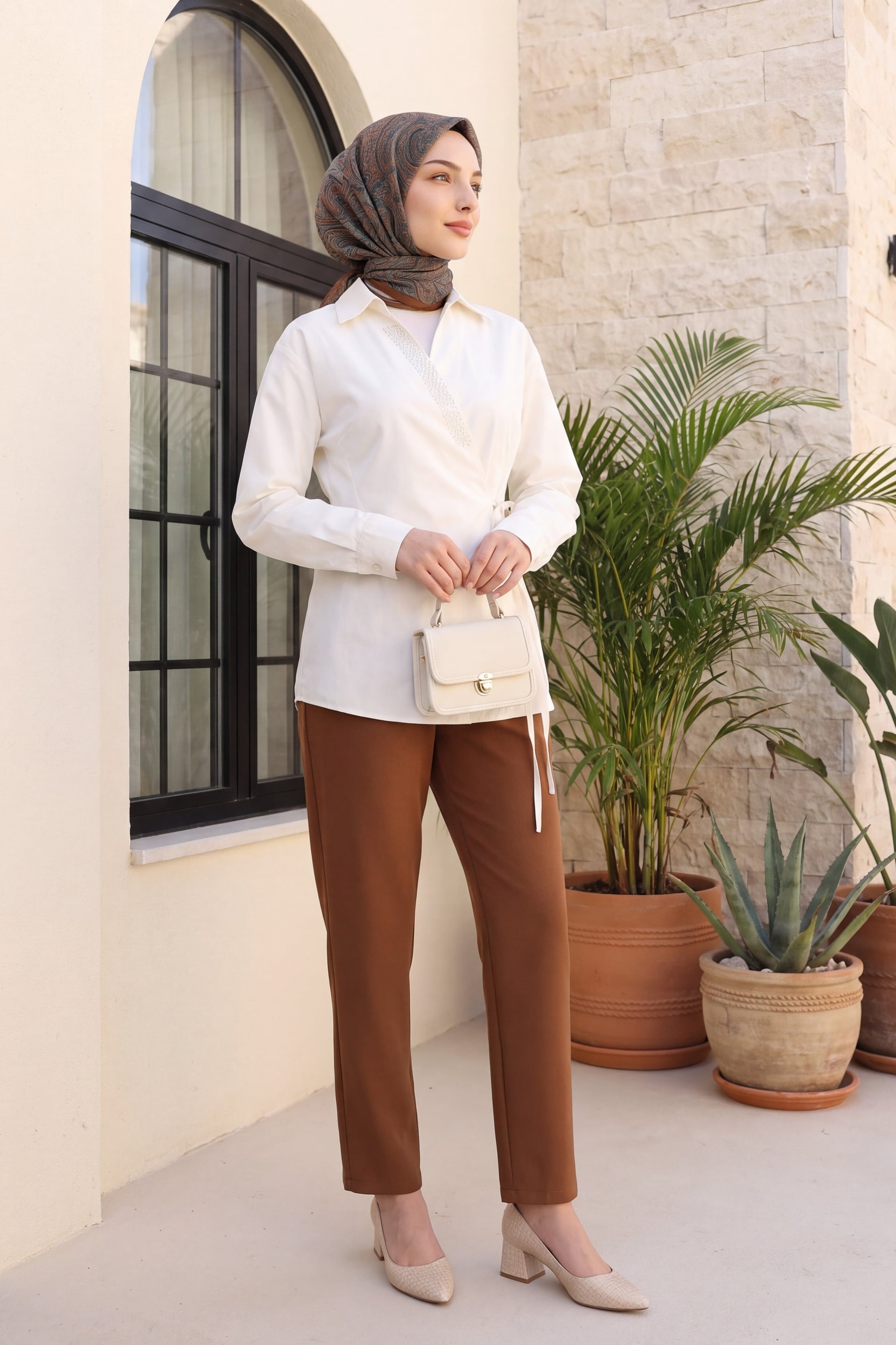 Pleated Zip Straight Leg Trousers - Brown - Podyumplus - by Peralane - photo 2