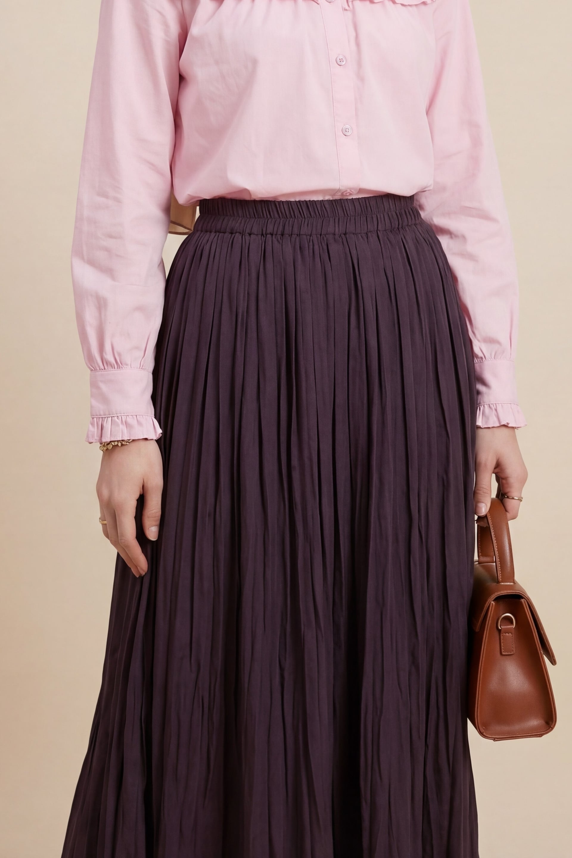 Elasticated Waist Pleated Skirt in Plum - Podyumplus - by Peralane - photo 2