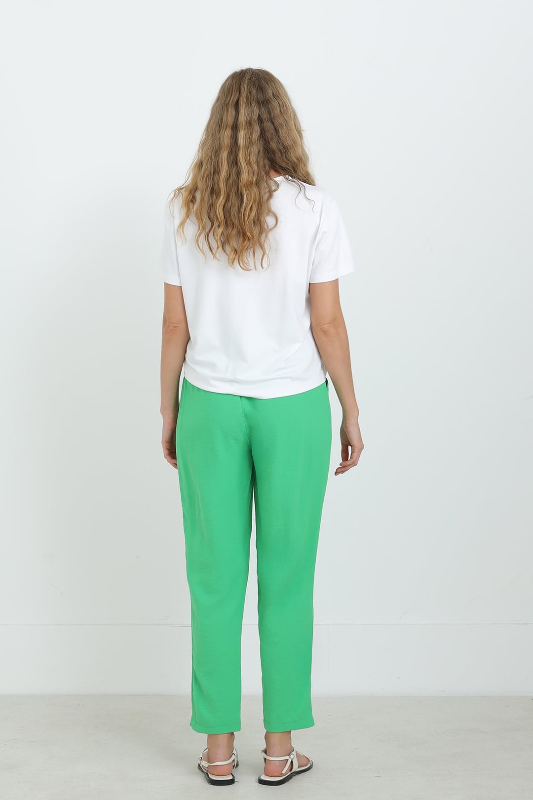 Women's Drawstring Waist Wide-Leg Trousers in Bright Green - Puane - by Peralane - photo 4