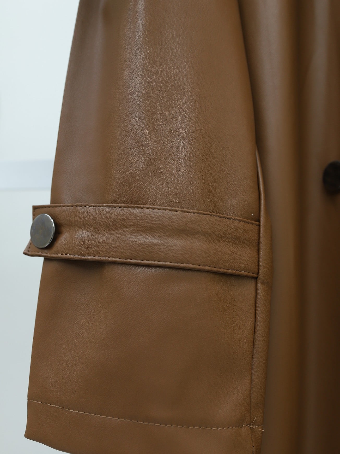 Belted Faux Leather Trench Coat - Tan - Podyumplus - by Peralane - photo 9