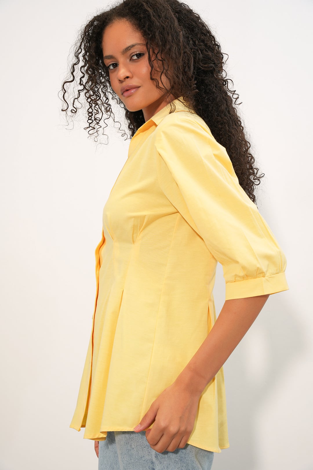 Women's Long Fitted Blouse 20383 - Yellow - Bigdart - by Peralane - photo 2