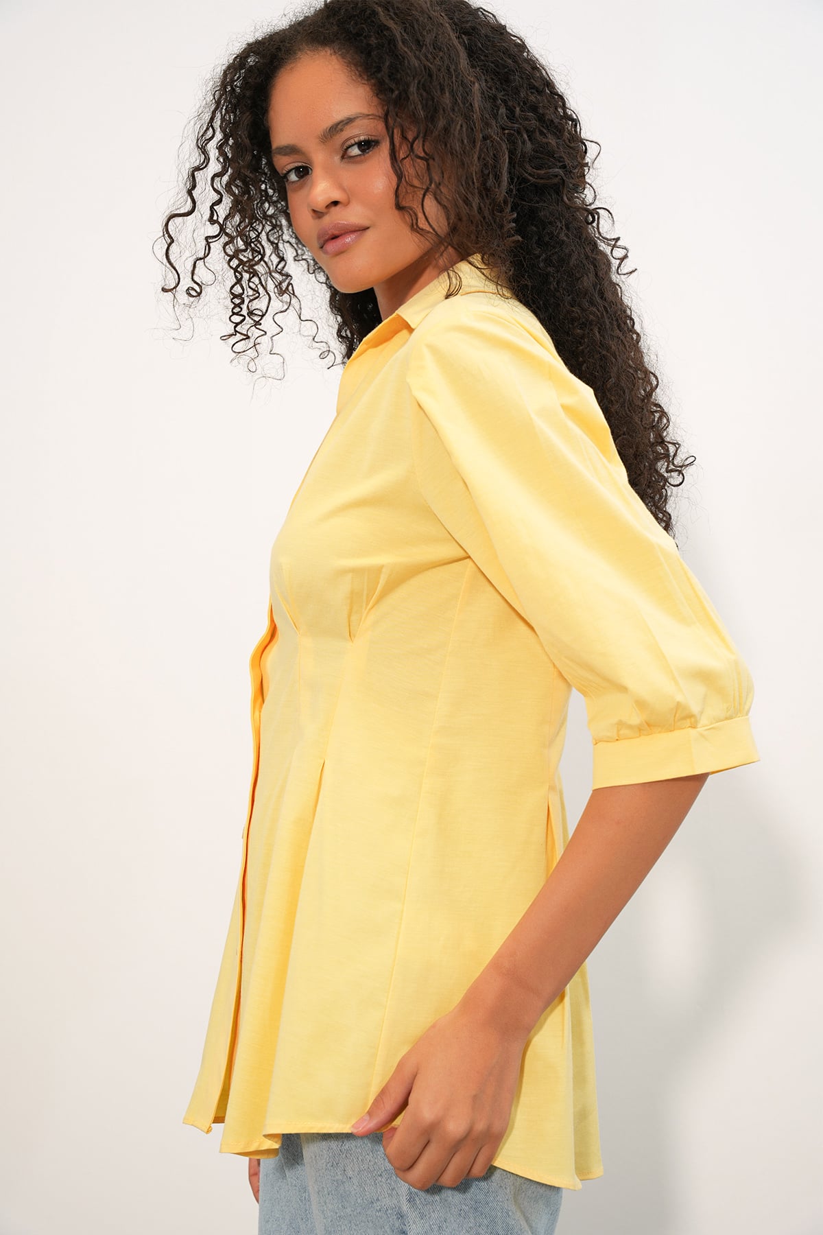 Women's Long Fitted Blouse 20383 - Yellow - Bigdart - by Peralane - photo 2