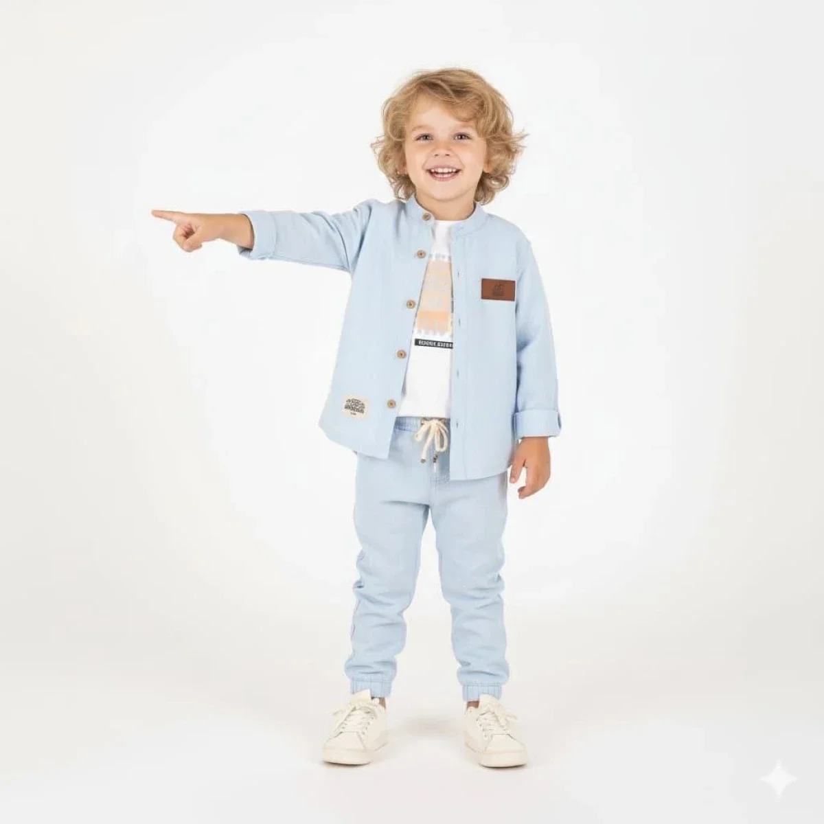 3-Piece Boys' Set with Muslin T-Shirt - Light Blue - Terry - by Peralane