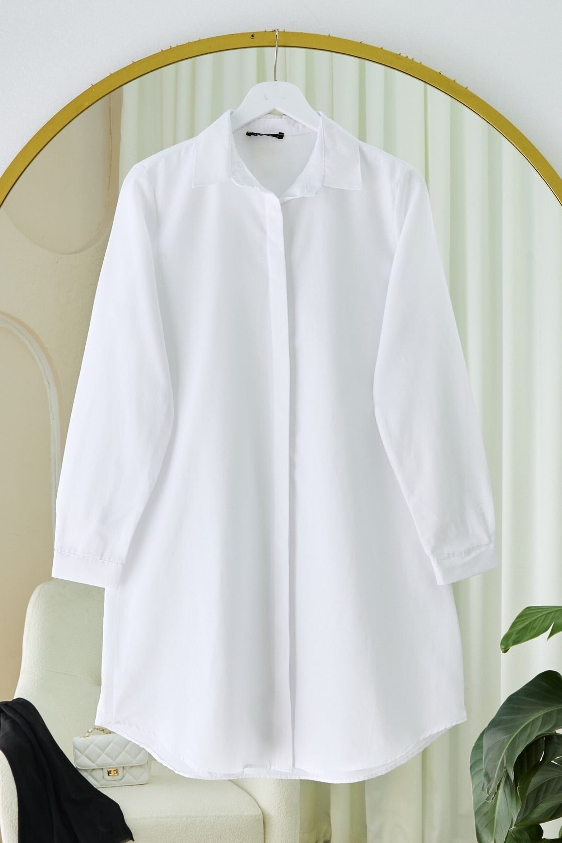 White Hidden Button Long Tunic Shirt - Podyumplus - by Peralane - photo 6