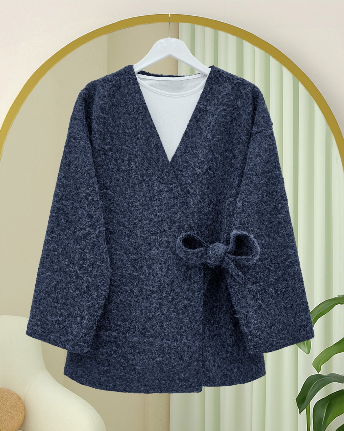 Women's Side-Tie Wrap Cardigan with Tassel Details - Navy Blue - Podyumplus - by Peralane - photo 2