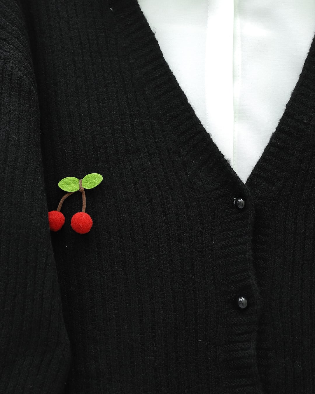 Black Ribbed Knit Cardigan with Cherry Embroidered Buttons - Podyumplus - by Peralane - photo 4