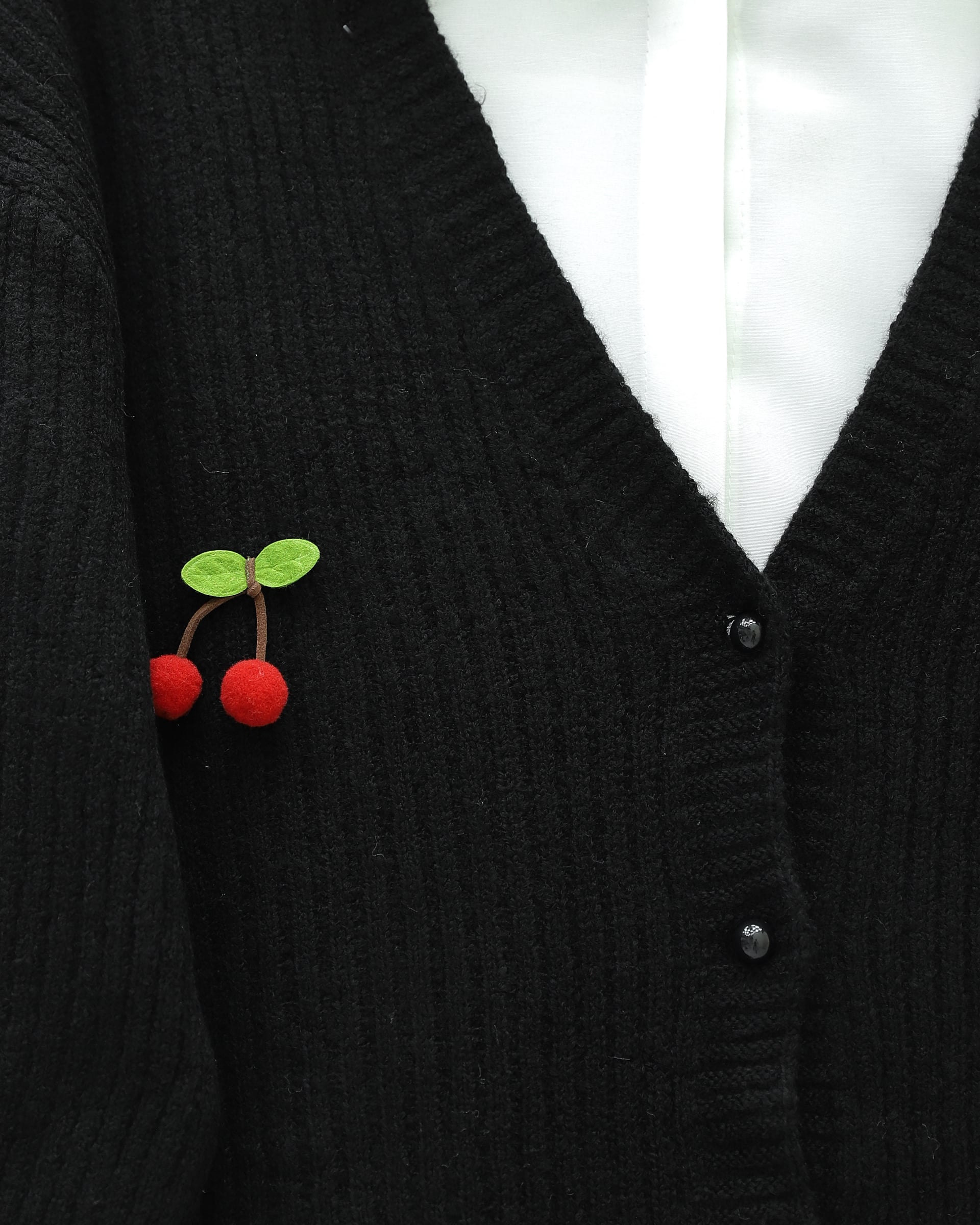 Black Ribbed Knit Cardigan with Cherry Embroidered Buttons - Podyumplus - by Peralane - photo 4