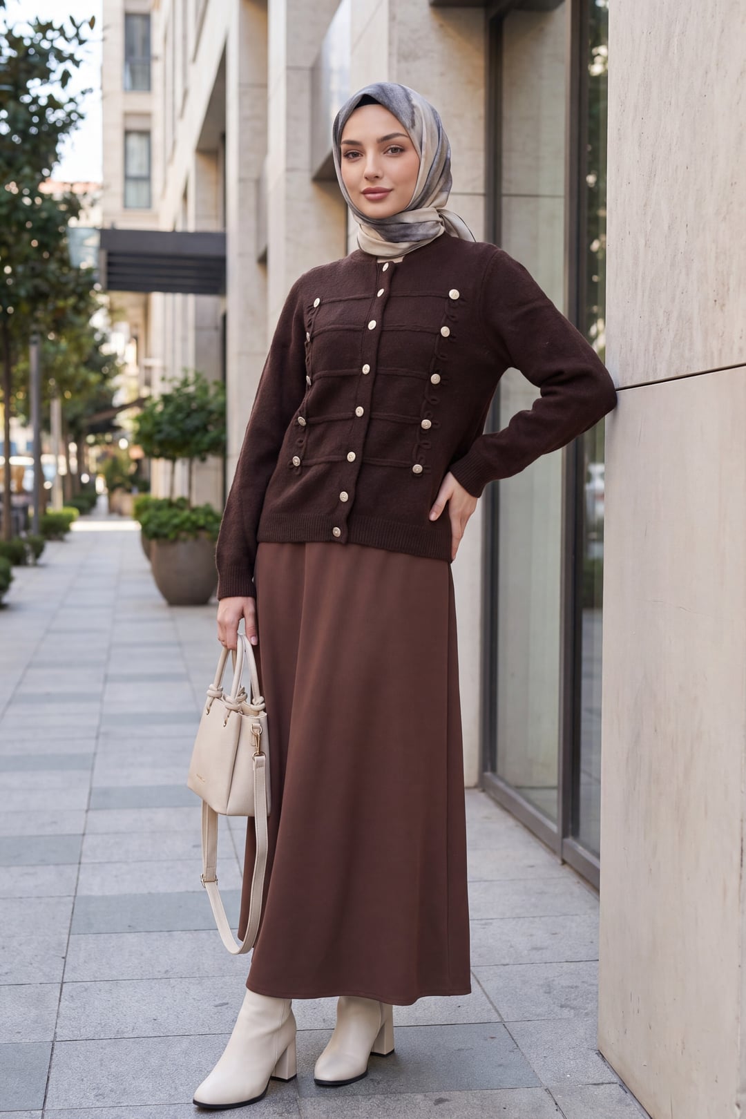 Multi-Button Polo Neck Soft Knit Cardigan - Dark Brown - Podyumplus - by Peralane - photo 3