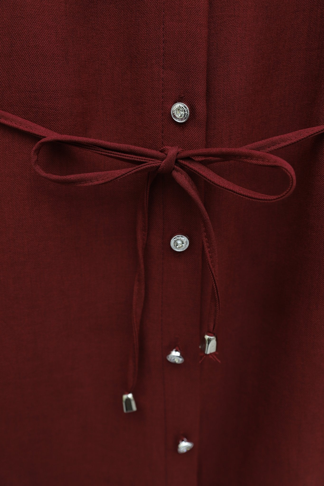 Double-Layer Ruffled Collar Buttoned Tie-Waist Linen Look Tunic - Burgundy - Podyumplus - by Peralane - photo 7