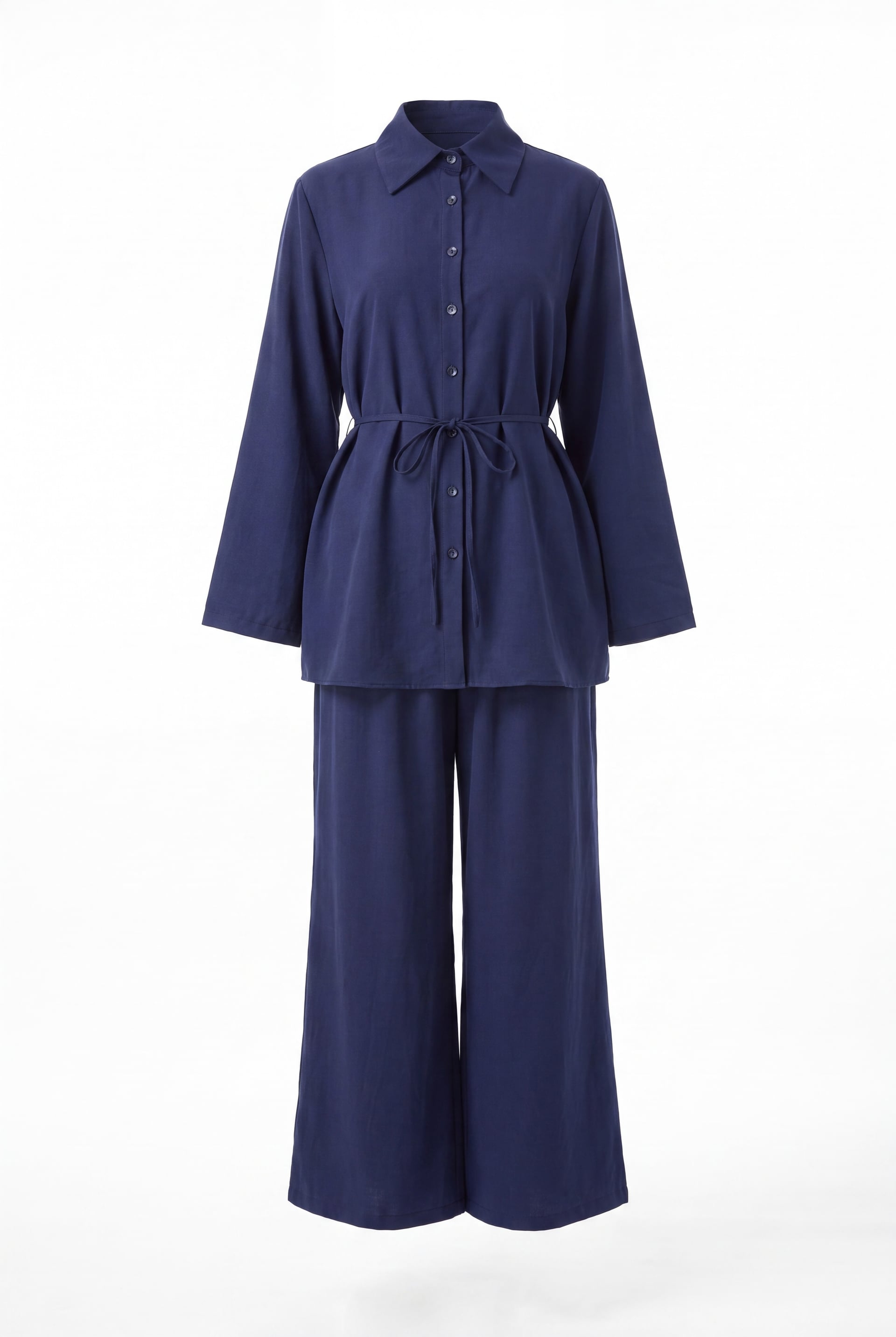 Navy Modal Two-Piece Set with Side Collar and Belted Waist for Women - Podyumplus - by Peralane - photo 2