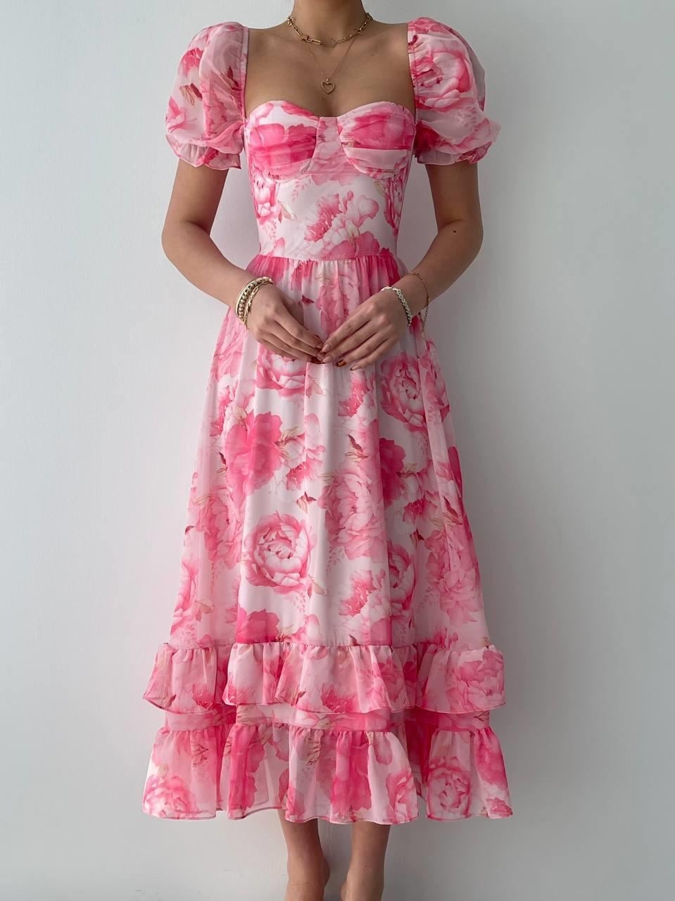 Floral Print Poplin Dress with Puff Sleeves - Etika - by Peralane - photo 2