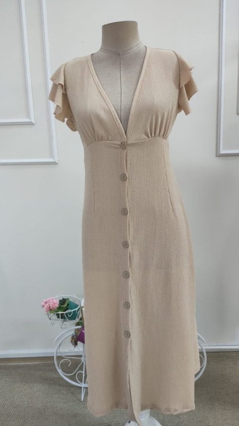 Women's Short-Sleeve V-Neck Button-Front Crepe Midi Dress - Janes - by Peralane - photo 5