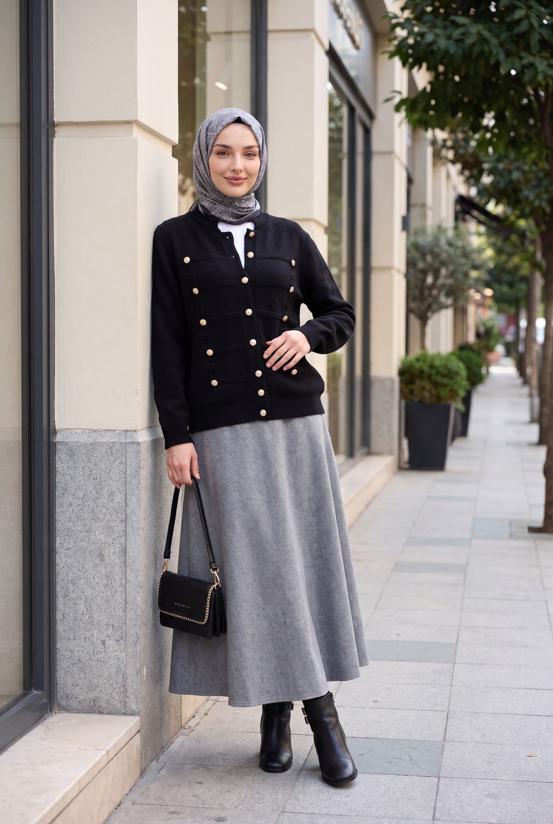 Black Multi-Button Polo Collar Soft Knit Cardigan - Podyumplus - by Peralane - photo 5