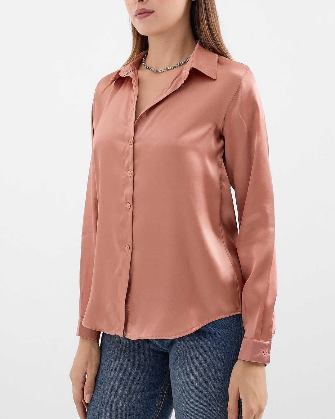 Dusty Rose Lightweight Fluid Satin Shirt - Wholeskop - by Peralane - photo 5