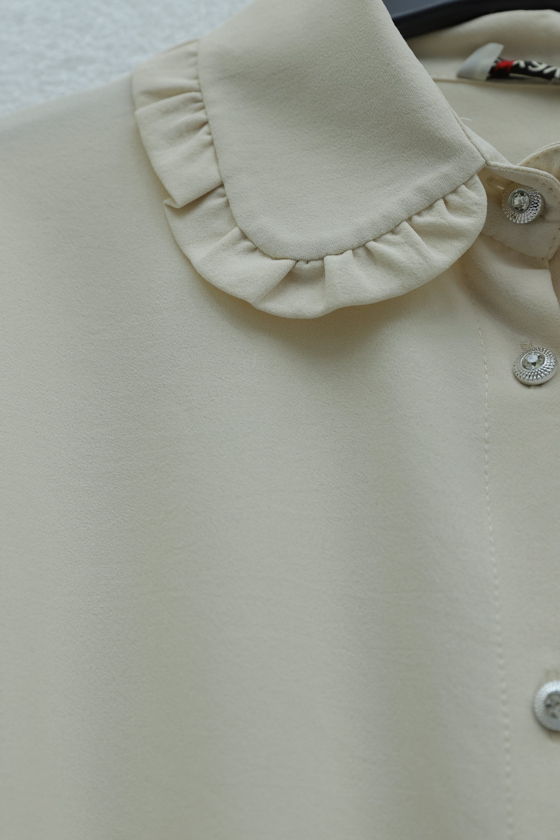 Stone Button Bow Peter Pan Collar Imported Crepe Tunic - Beige - Podyumplus - by Peralane - photo 7