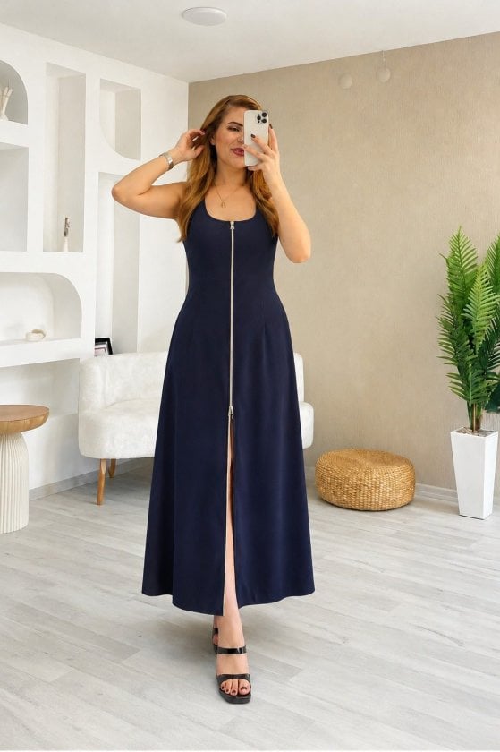 Sleeveless Square Neck Midi Dress with Front Zipper - Janes - by Peralane - photo 3