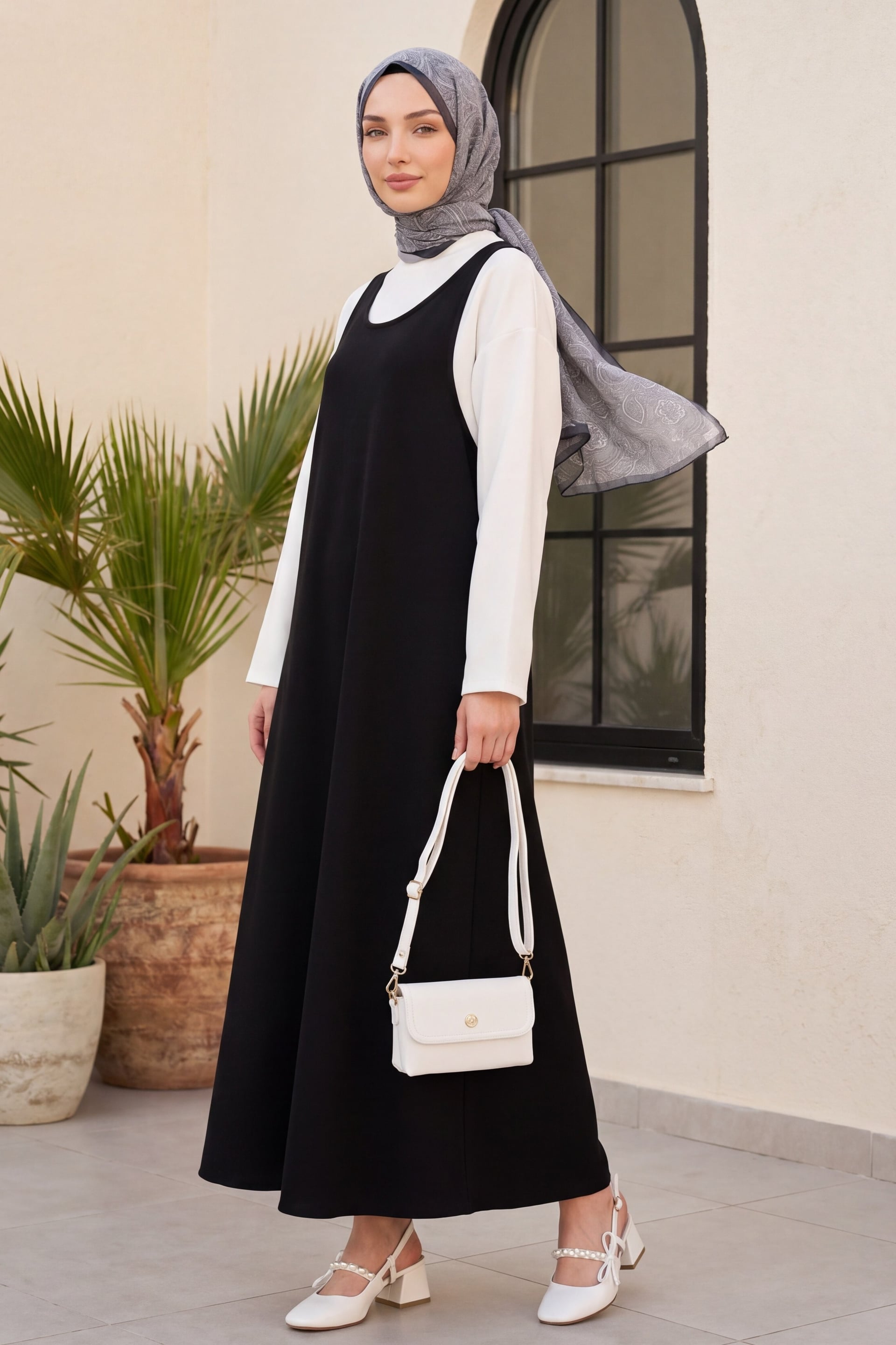 High Neck Long Sleeve Blouse and Double Crepe Sleeveless Maxi Dress Set - Black - Podyumplus - by Peralane - photo 4