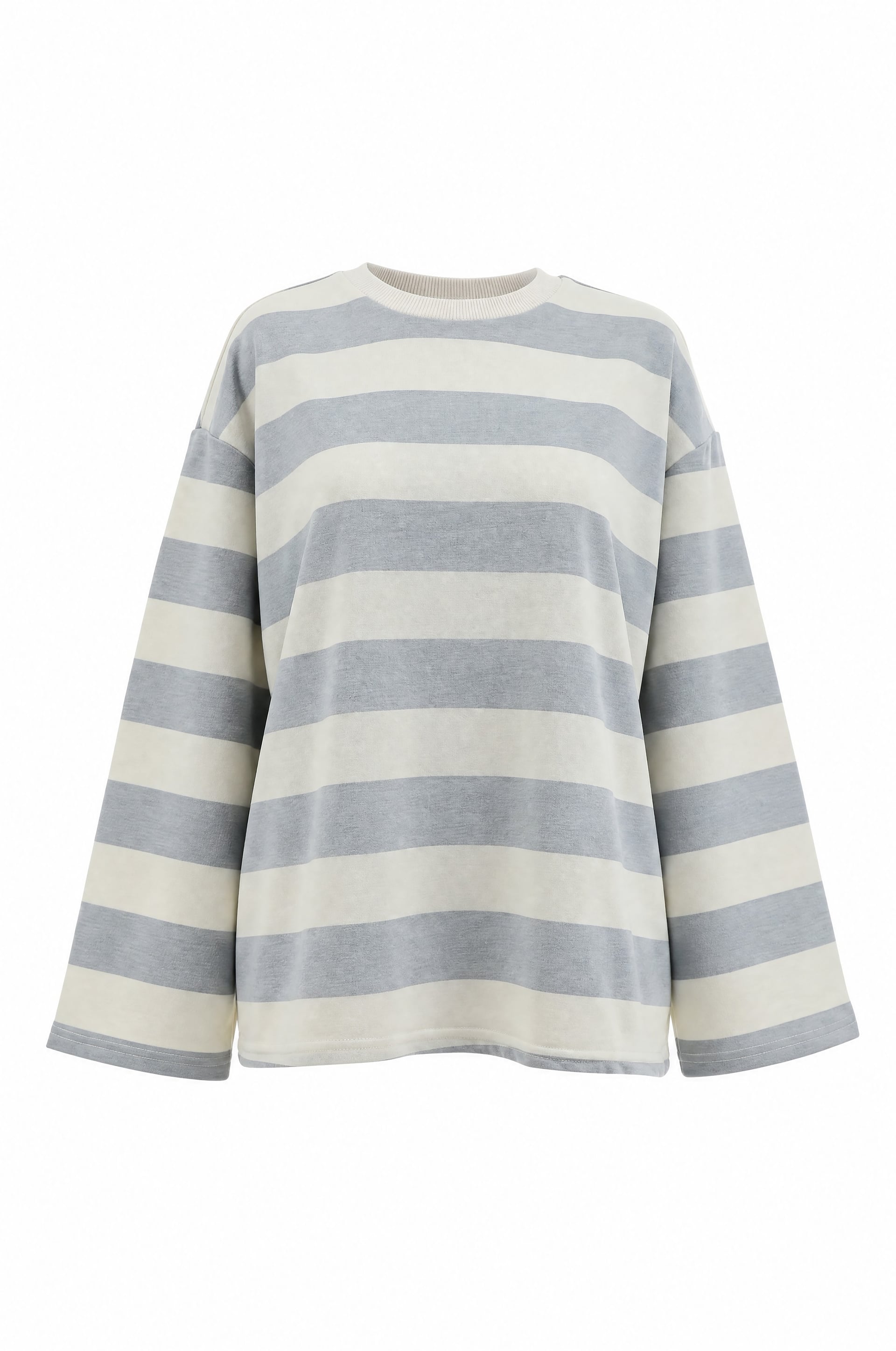 Crew Neck Striped Sweatshirt - Grey - Podyumplus - by Peralane - photo 4