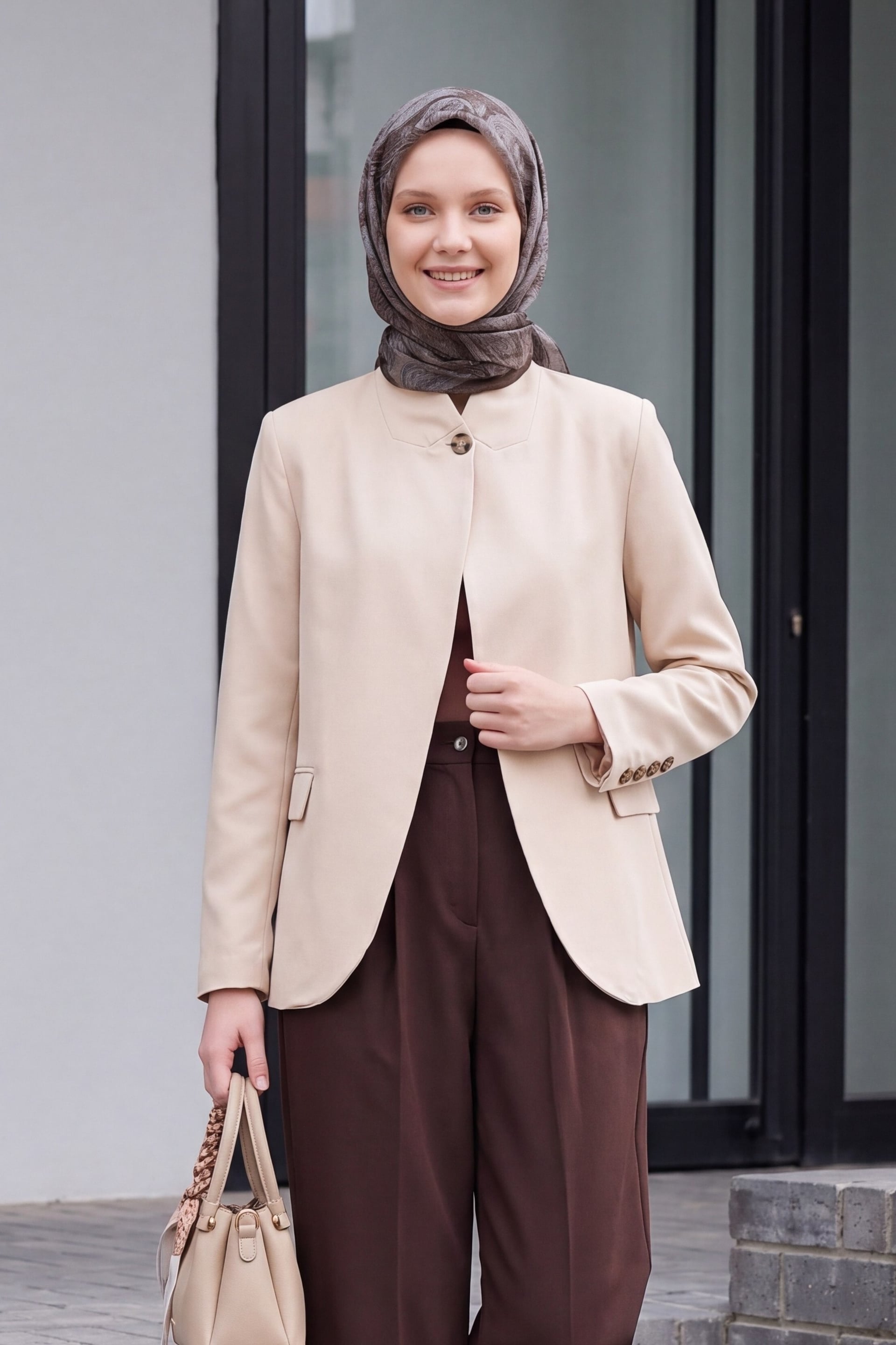 Women's Single-Breasted Oversize Blazer 0749 - Beige - Bigdart - by Peralane - photo 5