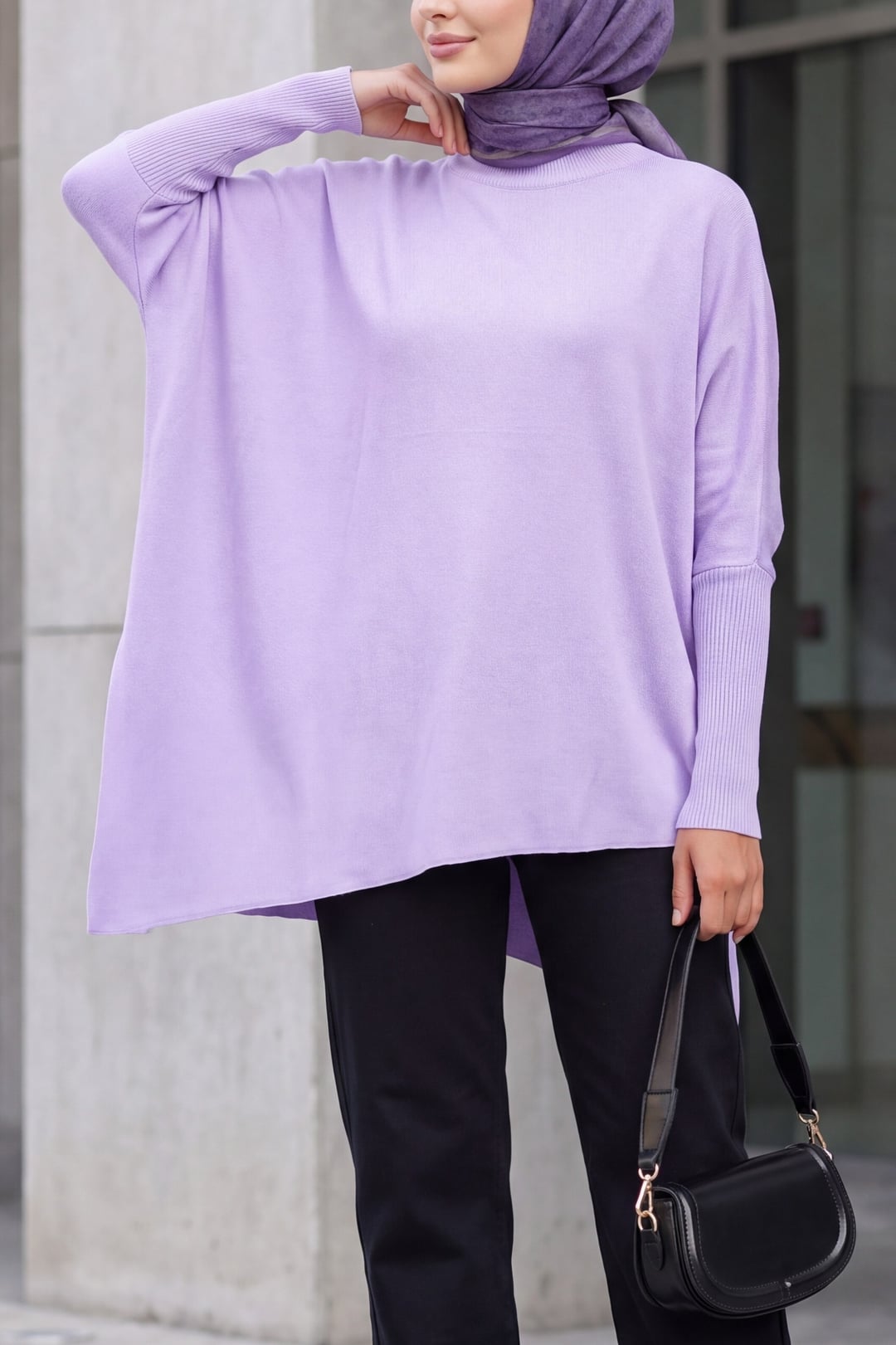 Oversize Side-Slit Poncho Knit Sweater - Lilac - Bigdart - by Peralane
