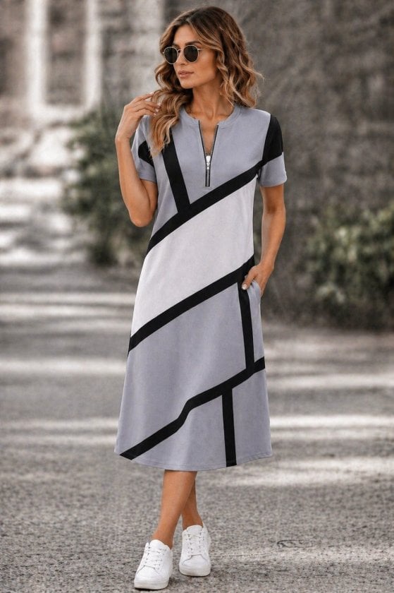 Women's Short Sleeve Zip-Neck Patterned Short Suprem Dress - Janes - by Peralane - photo 2