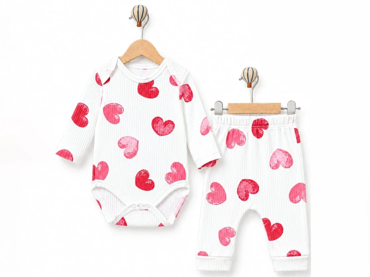 Heart Print Baby Girl Bodysuit and Pants Set - White (Pack of 3) - Supermini - by Peralane
