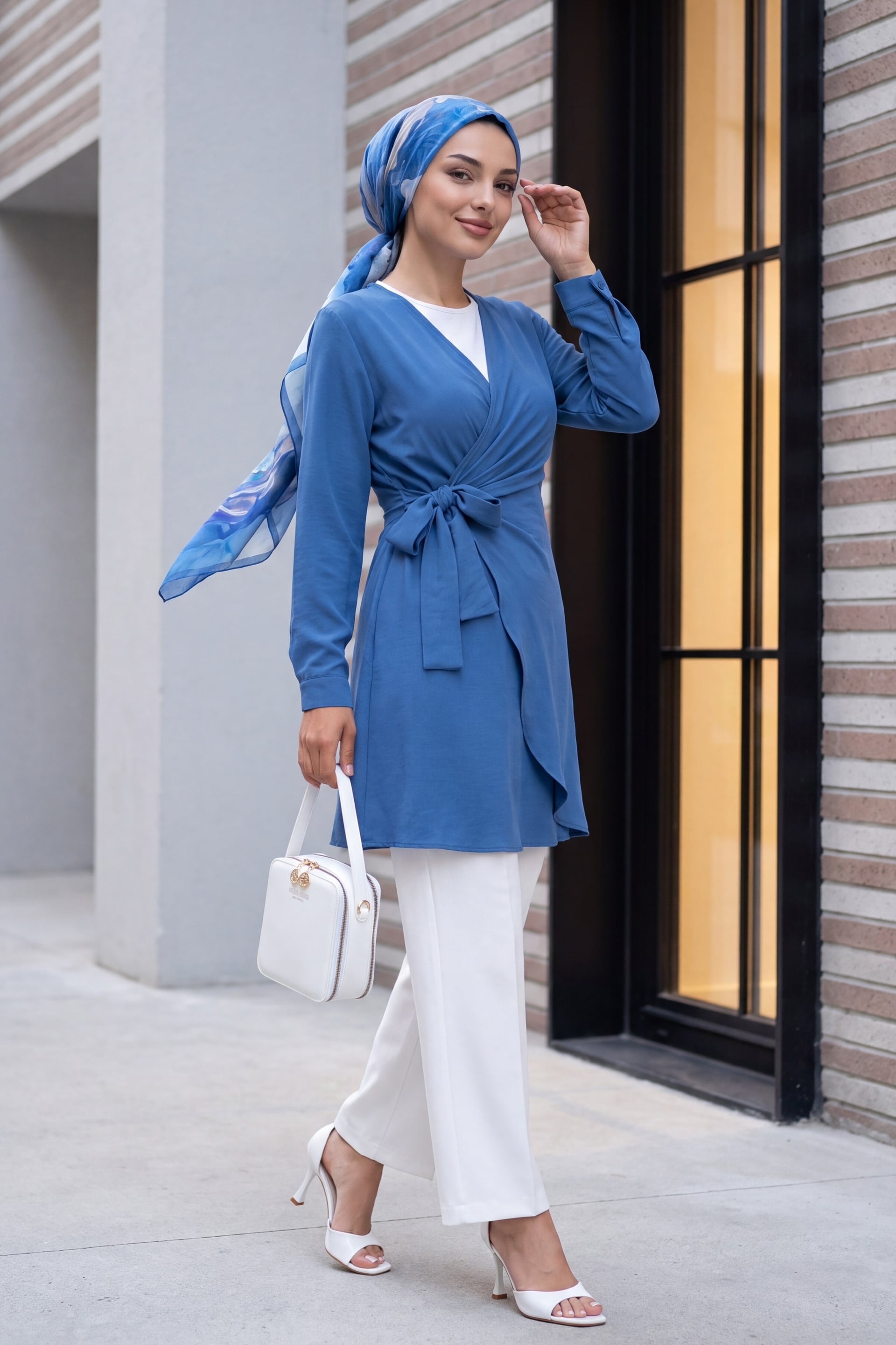 Indigo Wrap-Style Tie-Belt Tunic Dress - Podyumplus - by Peralane - photo 4
